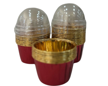 كاسات كب كيك المنيوم مع غظاء - 25 حبة خمري